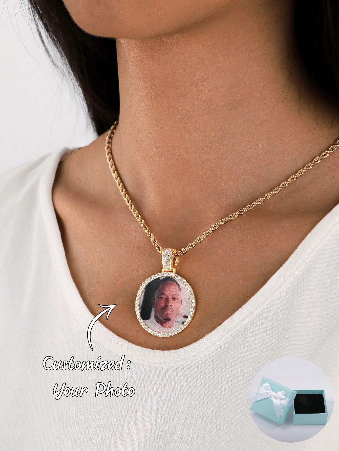 Personalized Round Inlaid Photo Necklace - Image 2
